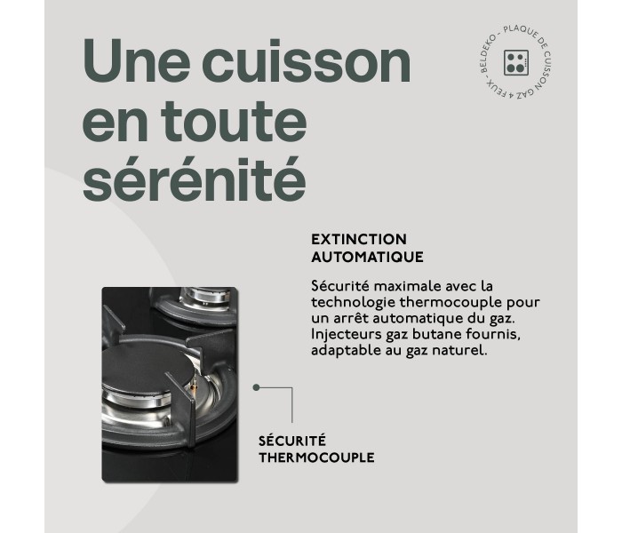 Plaque gaz 4 feux, encastrable, verre, noir, plaque gaz 4 foyers