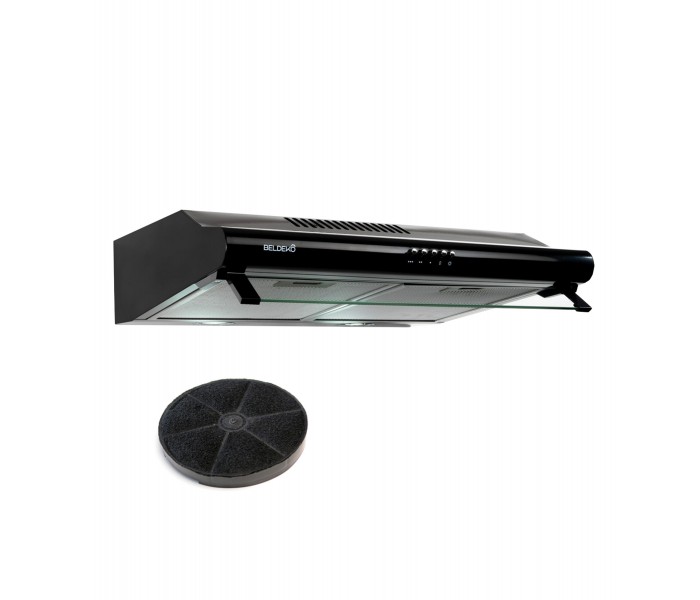 GRETA 60 BK - Hotte Casquette 60 cm. Hotte visière, coloris noir , puissance, filtre à graisse. Eclairage LED