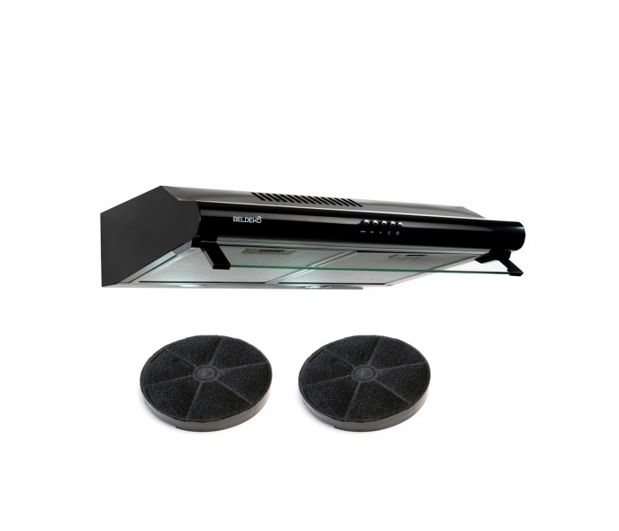 GRETA 60 BK plus - Hotte Casquette 60 cm. Hotte visière, coloris noir , puissance, filtre à graisse. Eclairage LED