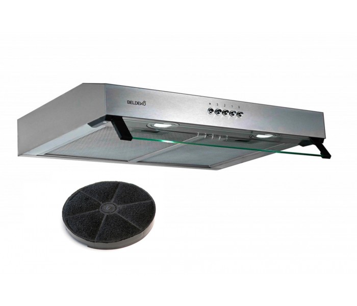 Hotte casquette Inox, 60 cm, hotte visière, Inox, filtre, evacuation, recyclage