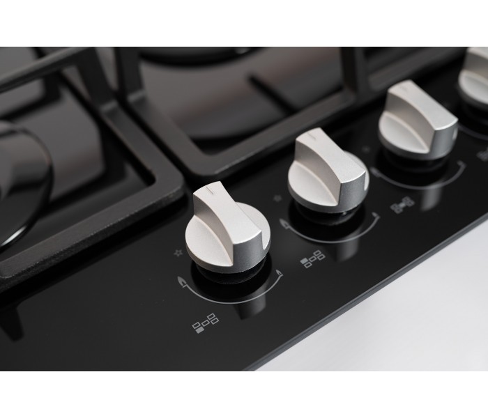 plaque gaz 5 bruleurs, verre noir, fonte, doubla couronne