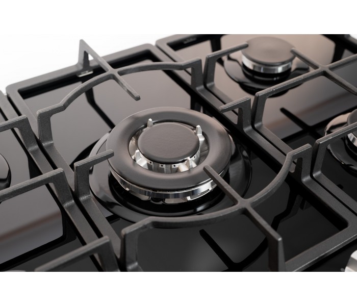 plaque gaz 5 bruleurs, verre noir, fonte, doubla couronne