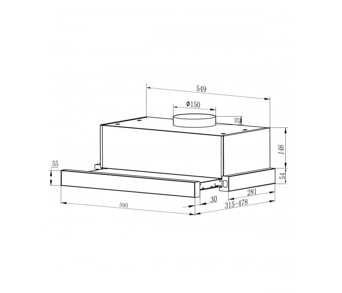 Hotte Tiroir Télescopique Escamotable - 60 cm – Inox – 354 m³/h – Filtres à Charbon Inclus – Recyclage ou Évacuation