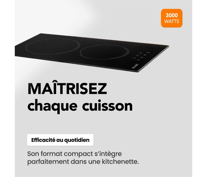 Plaque vitrocéramique 2 foyers, encastrable, 2 feux, fine