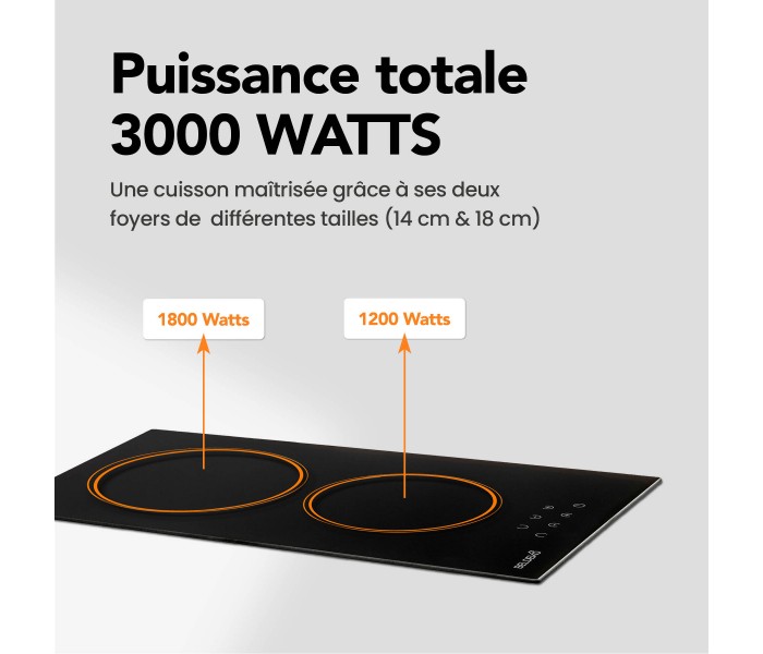 Plaque vitrocéramique 2 foyers, encastrable, 2 feux, fine