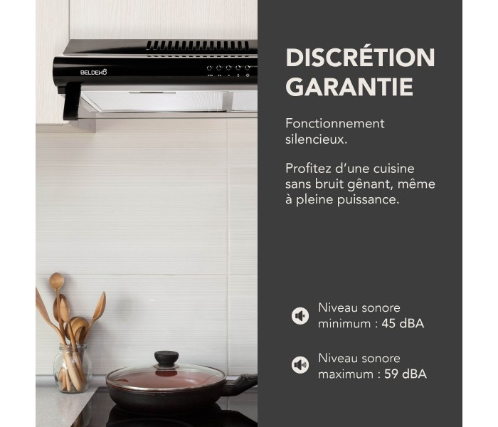 Hotte casquette, hotte visière, 60 cm, noir, fine, beldeko, chantier immobilier, puissante, silencieuse