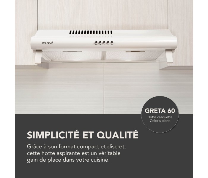 hotte casquette, blanche, 60 cm, hotte visière, hotte fine, blanc