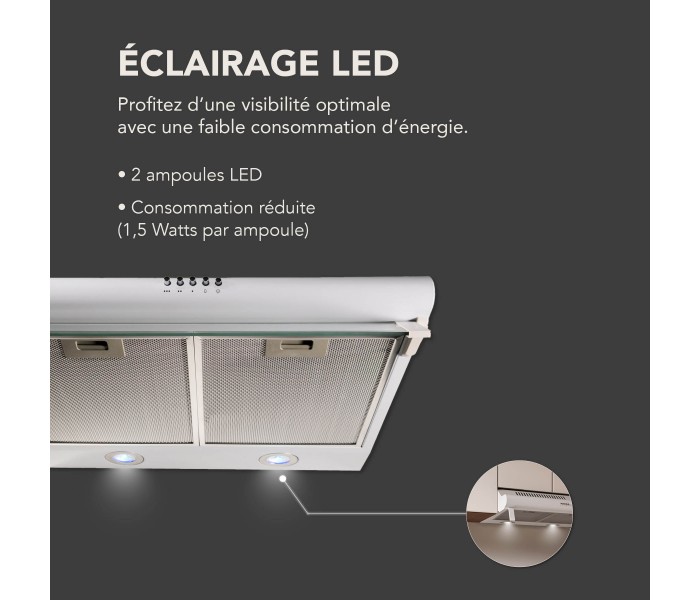 hotte casquette, blanche, 60 cm, hotte visière, hotte fine, blanc