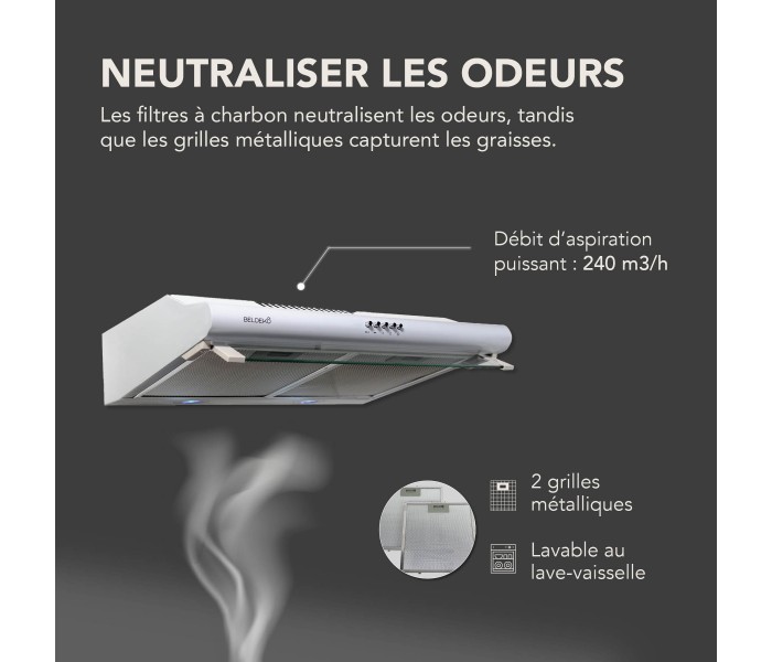 hotte casquette, blanche, 60 cm, hotte visière, hotte fine, blanc