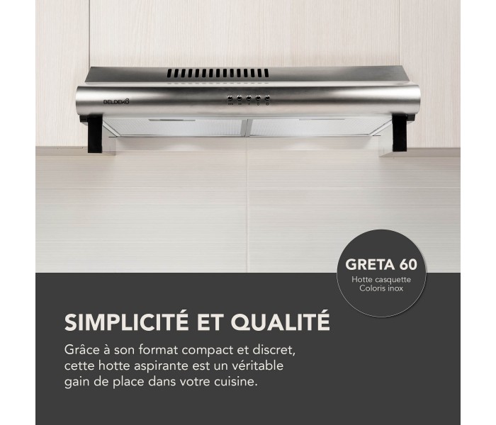 Hotte Casquette 60 cm. Hotte visière, Inox , puissance, filtre à graisse.