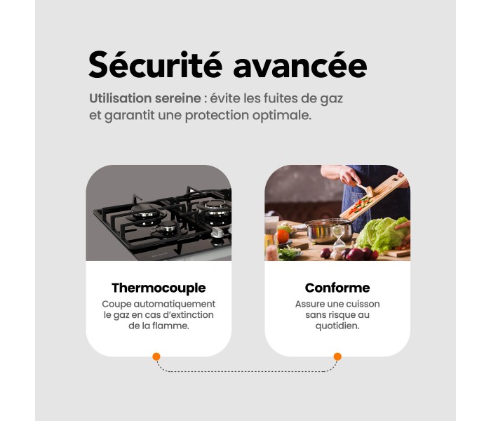 Plaque gaz, 5 feux, 5 foyers, encastrable, verre noir, 56x49, fonte, puissante, remplace 4 feux