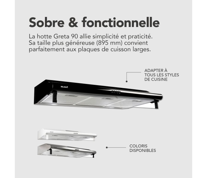 Hotte casquette noir, hotte visiere, 90 cm,