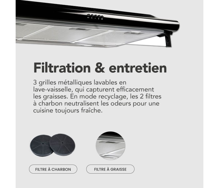 Hotte casquette noir, hotte visiere, 90 cm,