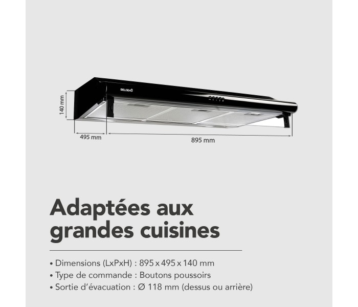 Hotte casquette noir, hotte visiere, 90 cm,