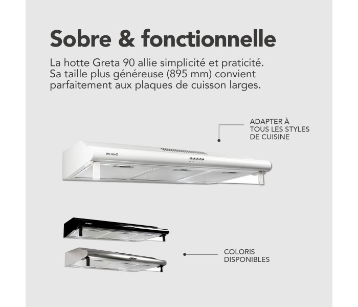 Hotte casquette 90 cm blanche, hotte visiere, 90, blanc