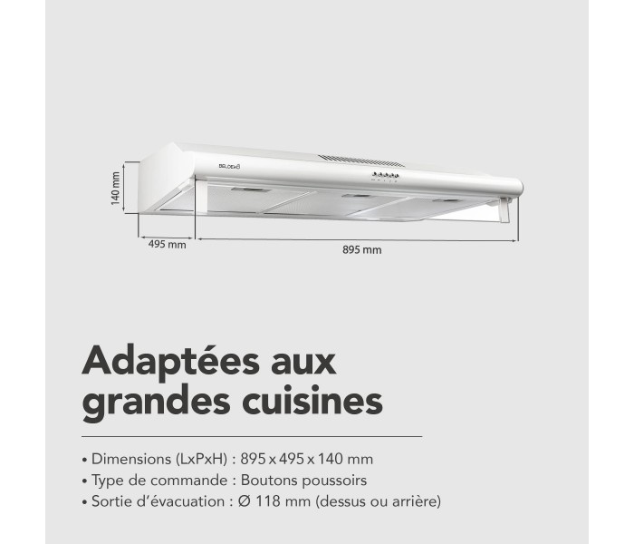 Hotte casquette 90 cm blanche, hotte visiere, 90, blanc