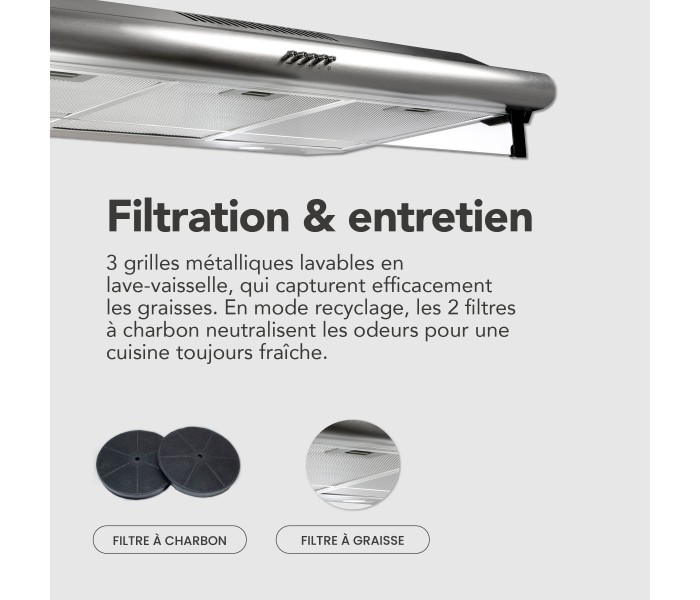 Hotte casquette 90 cm, inox, hotte visiere, 90