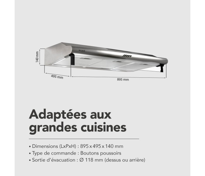 Hotte casquette 90 cm, inox, hotte visiere, 90