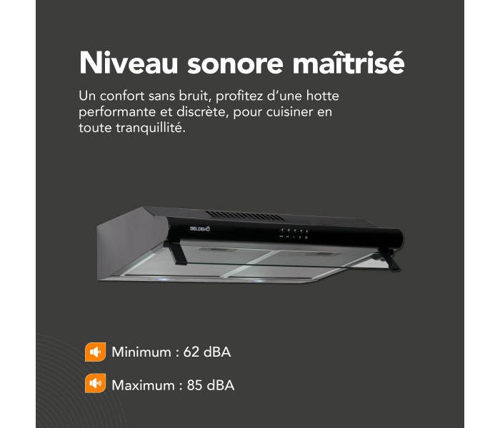 Hotte casquette. noir, 60 cm, 59,5 cm, double moteur, led, puissante, silencieuse