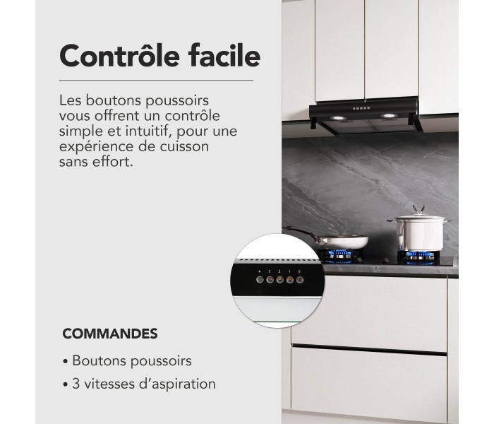 Hotte casquette noir, 60 cm, hotte visière, noir, filtre, evacuation, recyclage