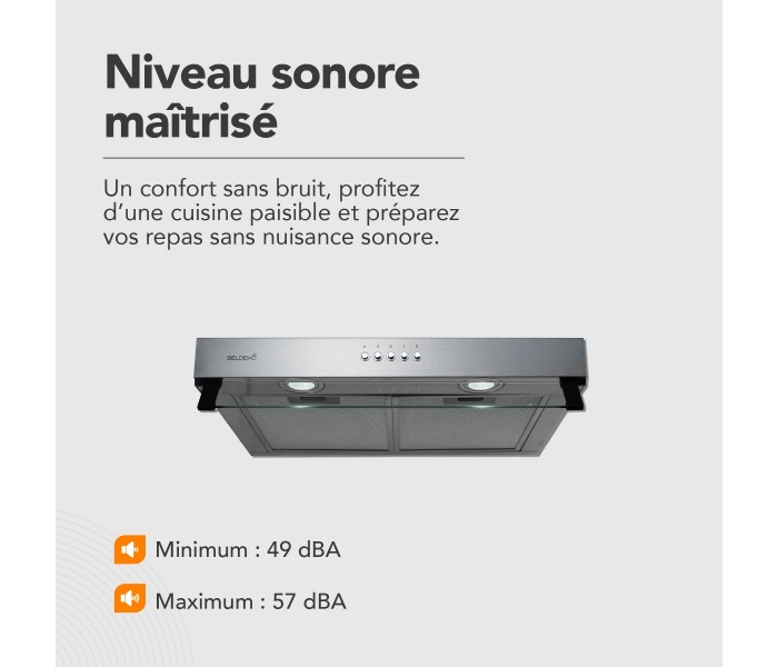 hotte casquette inox, 60 cm, inox, encastrable, beldeko