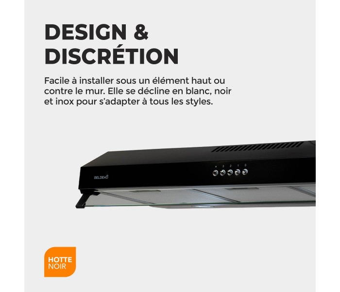 HOTTE CASQUETTE / VISIERE / RIVAGE 90 CM - NOIR | BELDEKO