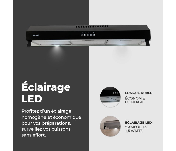 HOTTE CASQUETTE / VISIERE / RIVAGE 90 CM - NOIR | BELDEKO