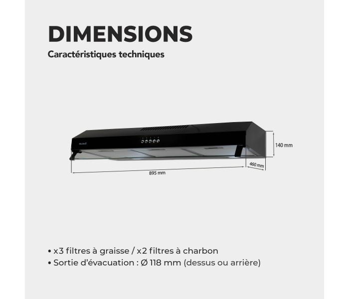 HOTTE CASQUETTE / VISIERE / RIVAGE 90 CM - NOIR | BELDEKO