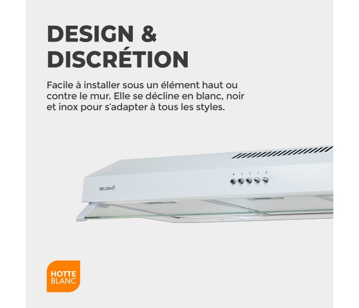 HOTTE CASQUETTE / VISIERE / RIVAGE 90 CM - BLANC | BELDEKO