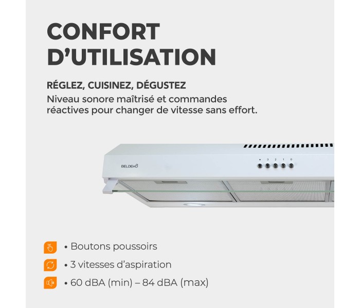 HOTTE CASQUETTE / VISIERE / RIVAGE 90 CM - BLANC | BELDEKO