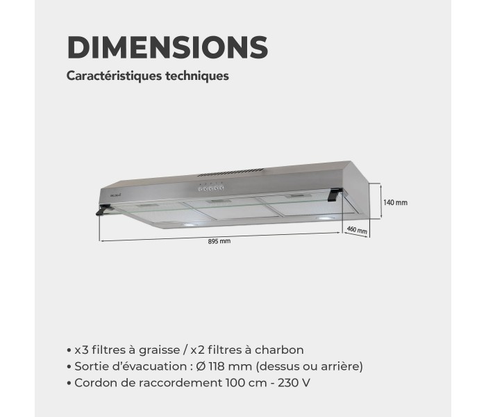 hotte casquette, hotte visiere, hotte fine, 90, 90cm, 90 cm