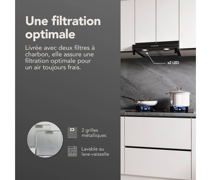 hotte casquette, 60 cm, noir, visiere,  puissante, double moteur