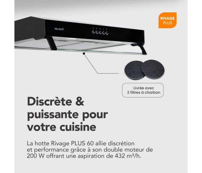 hotte casquette, 60 cm, noir, visiere,  puissante, double moteur