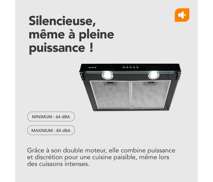 hotte casquette, 60 cm, noir, visiere,  puissante, double moteur