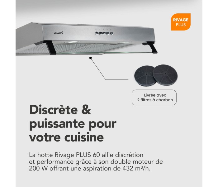 Hotte casquette, 60 cm, inox, 60, puissante, double moteurs, beldeko