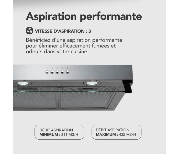 Hotte casquette, 60 cm, inox, 60, puissante, double moteurs, beldeko