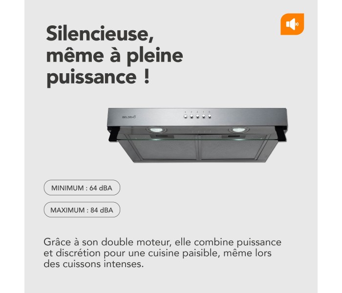 Hotte casquette, 60 cm, inox, 60, puissante, double moteurs, beldeko