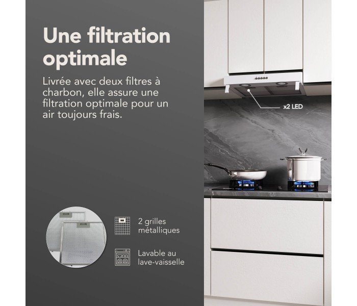 hotte casquette, 60 cm, blanche, visiere, 200x, puissante, double moteur