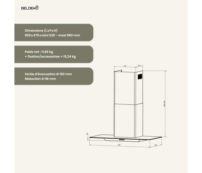 Hotte décorative, noir, verre, plate, design