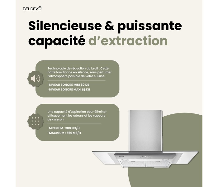 HOTTE DECORATIVE MURALE 90 CM - VERRE ET INOX