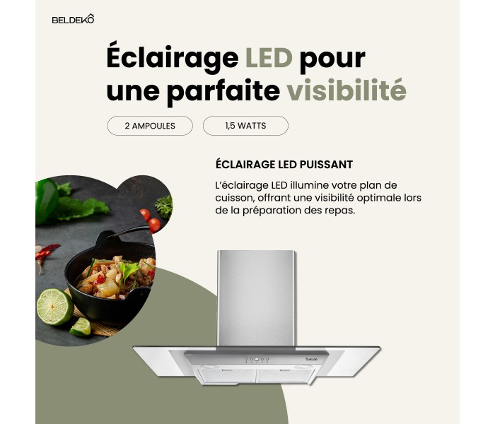 HOTTE DECORATIVE MURALE 90 CM - VERRE ET INOX