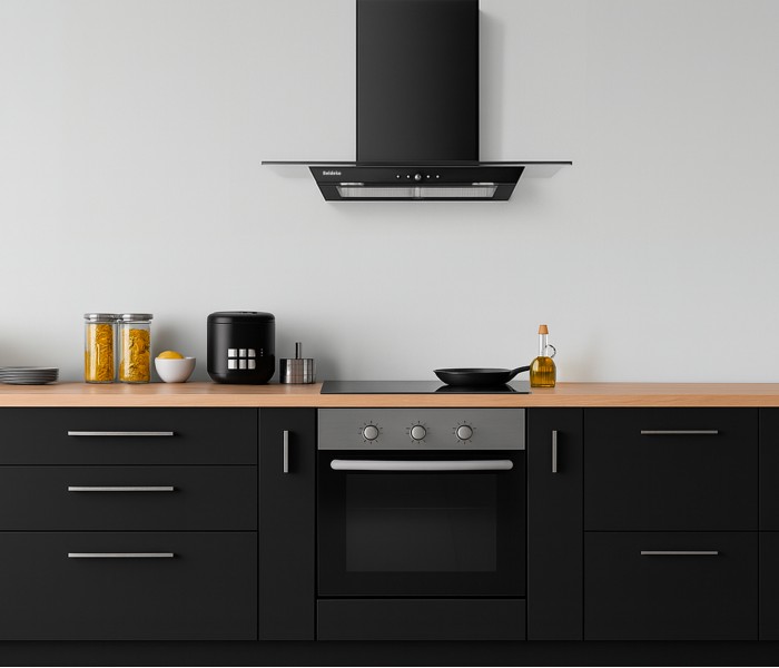 Hotte décorative, noir, verre, plate, design