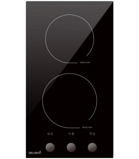 Domino induction encastrable 2 feux avec boutons manette, minuteur