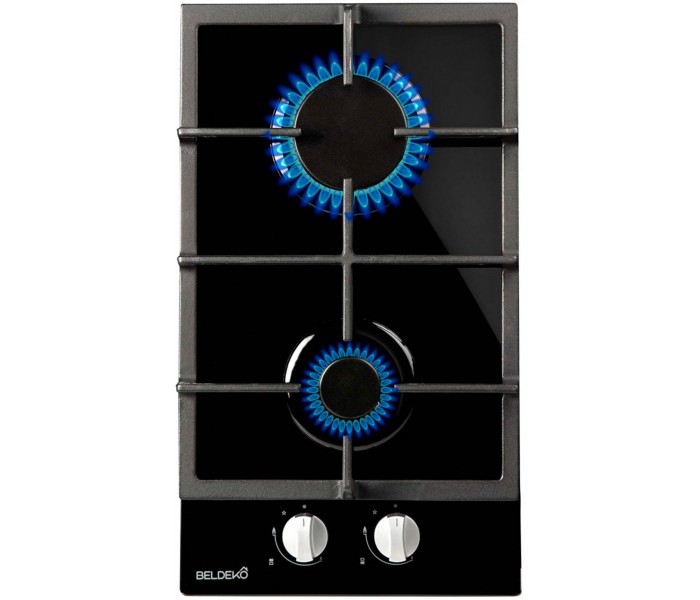 Domino gaz verre noir fonte 2 feux