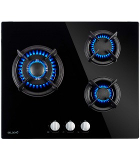 plaque gaz 3 foyers verre noir fonte double couronne