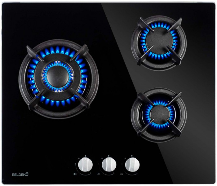 plaque gaz 3 foyers verre noir fonte double couronne