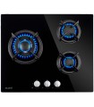 PLAQUE DE CUISSON GAZ 3 FOYERS — DOUBLE COURONNE - VERRE NOIR & FONTE | BELDEKO
