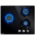 Plaque gaz, encastrable, 3 feux, 3 foyers, verre noir, fonte