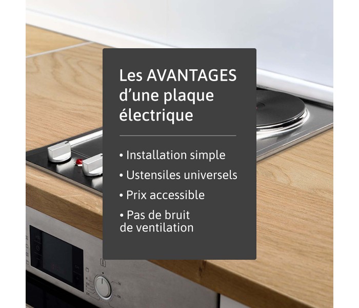 Plaque electrique, fonte, 2 feux, 2 foyers, 2 zones, encastrable, inox, boutons, manettes