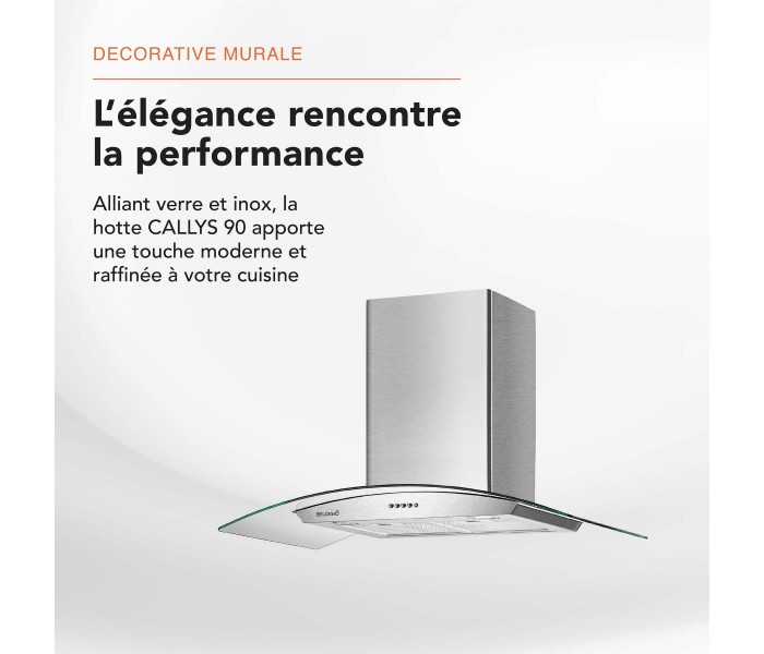 Hotte décorative mural galbé verre et inox, 90 cm, verre rond, arrondie,